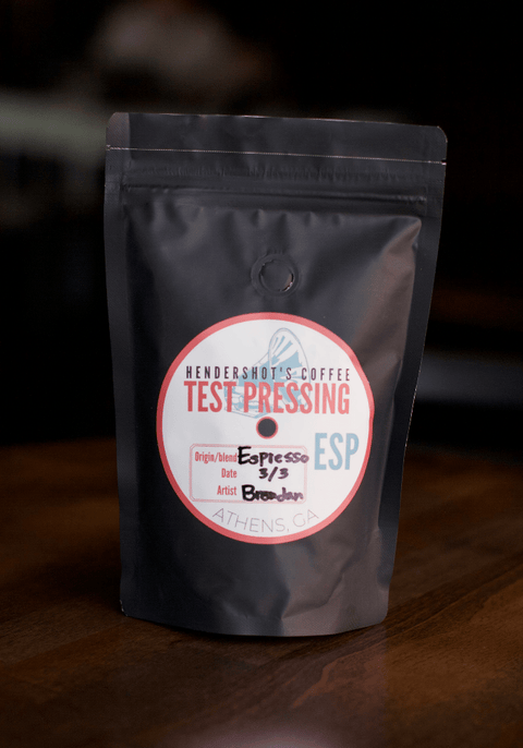 A picture of a bag of Hendershot's Test Press Espresso